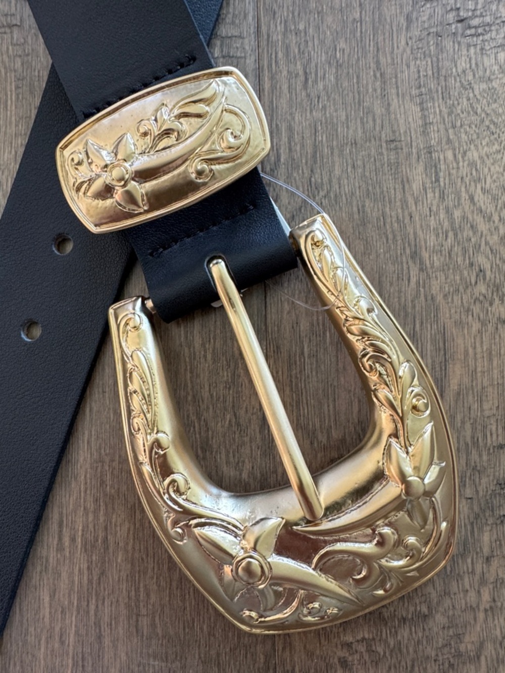 Anthropologie Streets Ahead Big Buckle Western Belt Gold Plated Leather Size XS - Picture 6 of 12